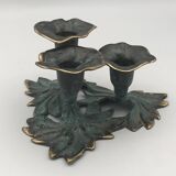 3-flower brass candlestick with green patina