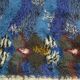 Vintage wave design blue Rya rug 202 cm x 145 cm, 1970s