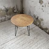 Wicker and metal coffee table from the 1950s