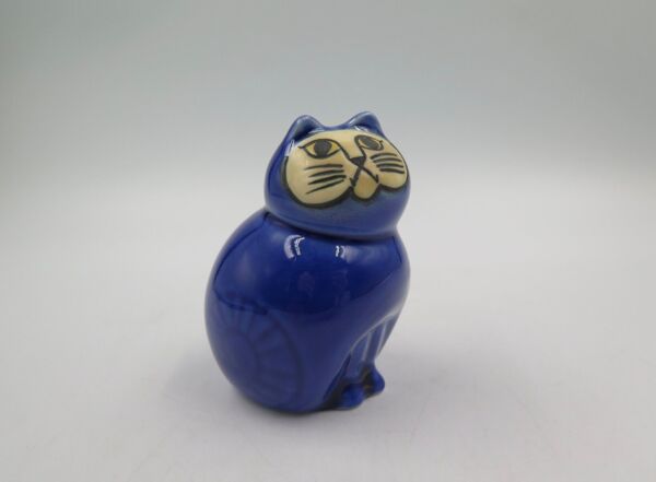 Céramique Chat MIA Bleu Cobalt Lisa Larson Yeux Jaunes Atelier Gustavs