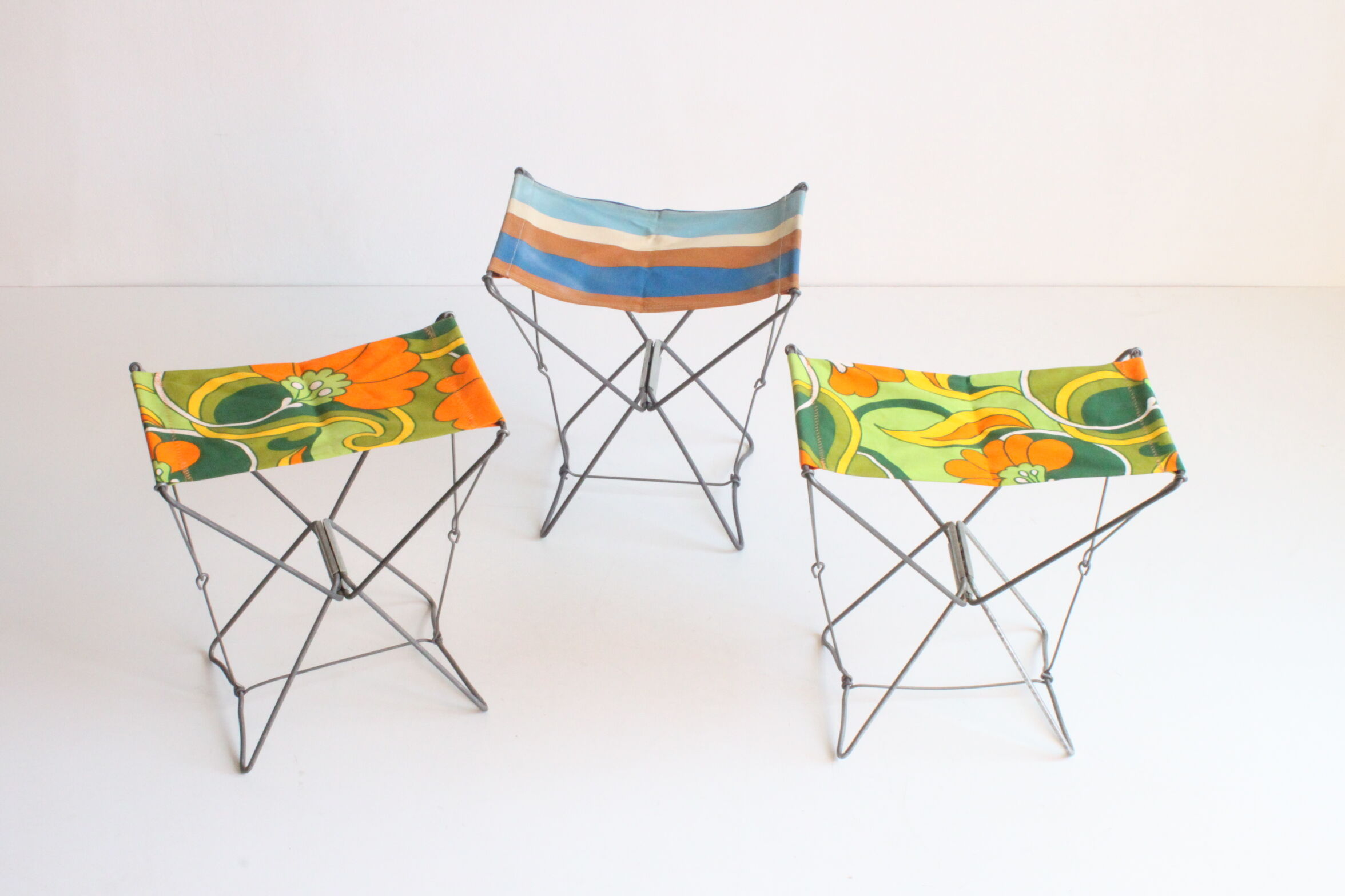 Nomad folding camping stools, France 1950s, set of three.