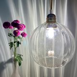Vintage globe pendant lamp in slightly bubbled glass