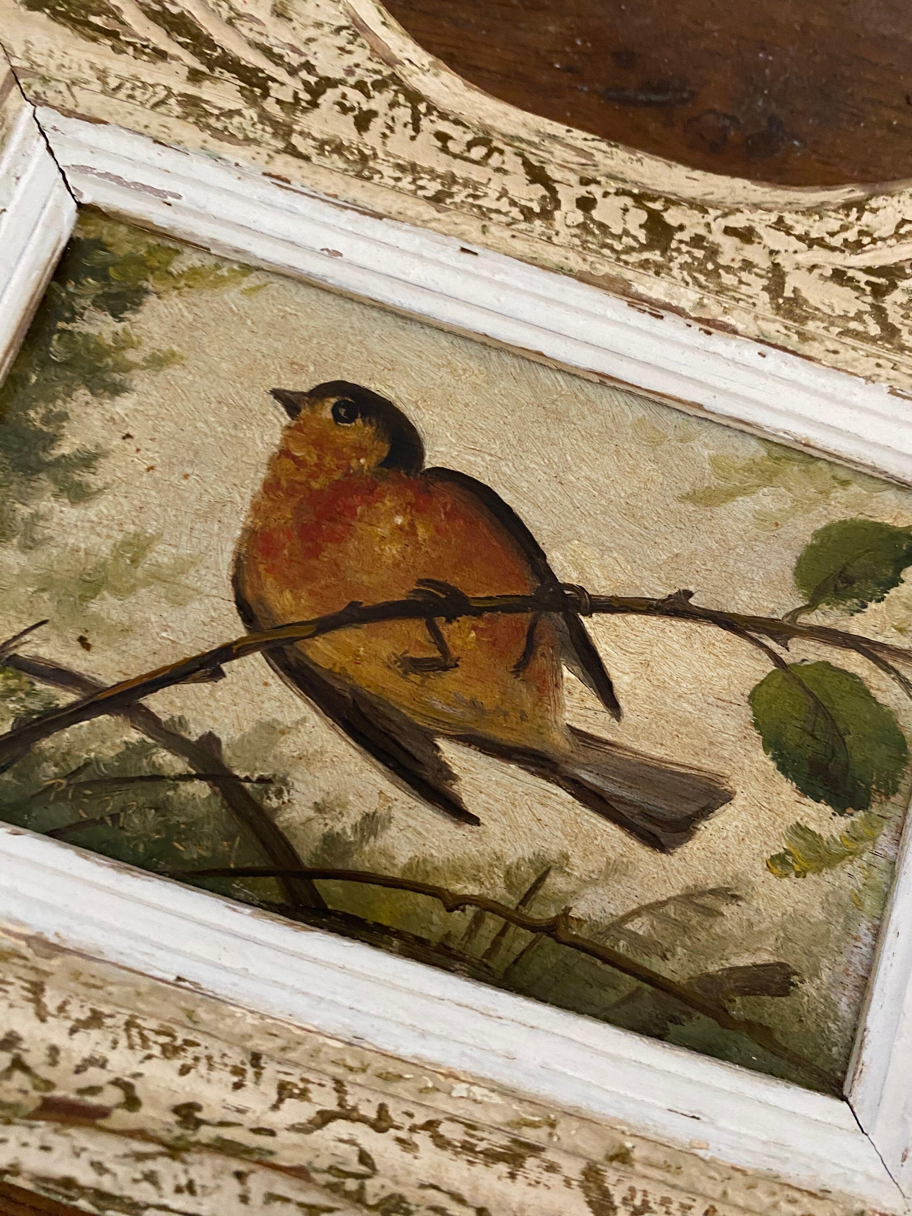 Vintage frame bird painting on a branch