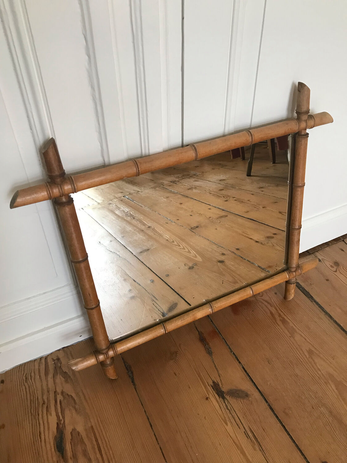 Mirror turned wood vintage bamboo