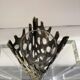 Vase sculpture "Brutalist" in metal with glass vase inside Italy 1970