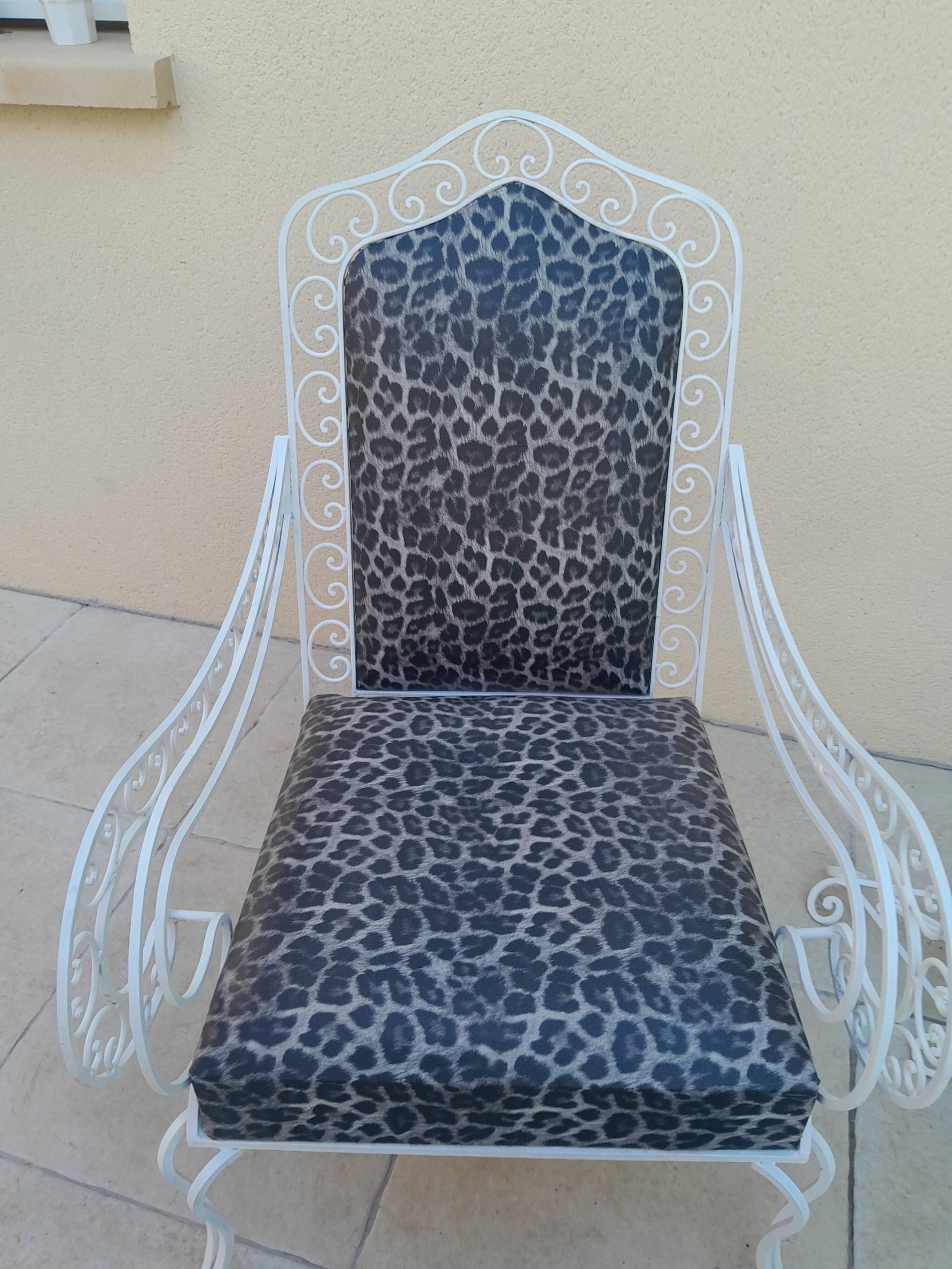 Pair of ottoman armchairs with wrought iron serving trolley, vintage garden, old design