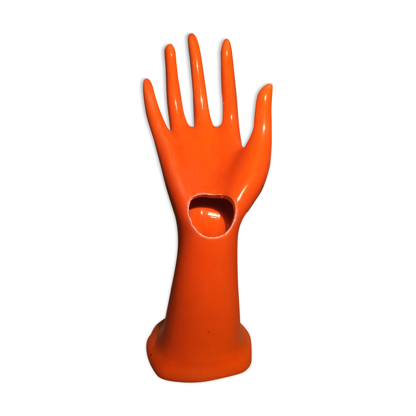 Hand baguier soliflore ceramic orange