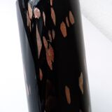 Black opaque glass vase with minimalist style copper inlays