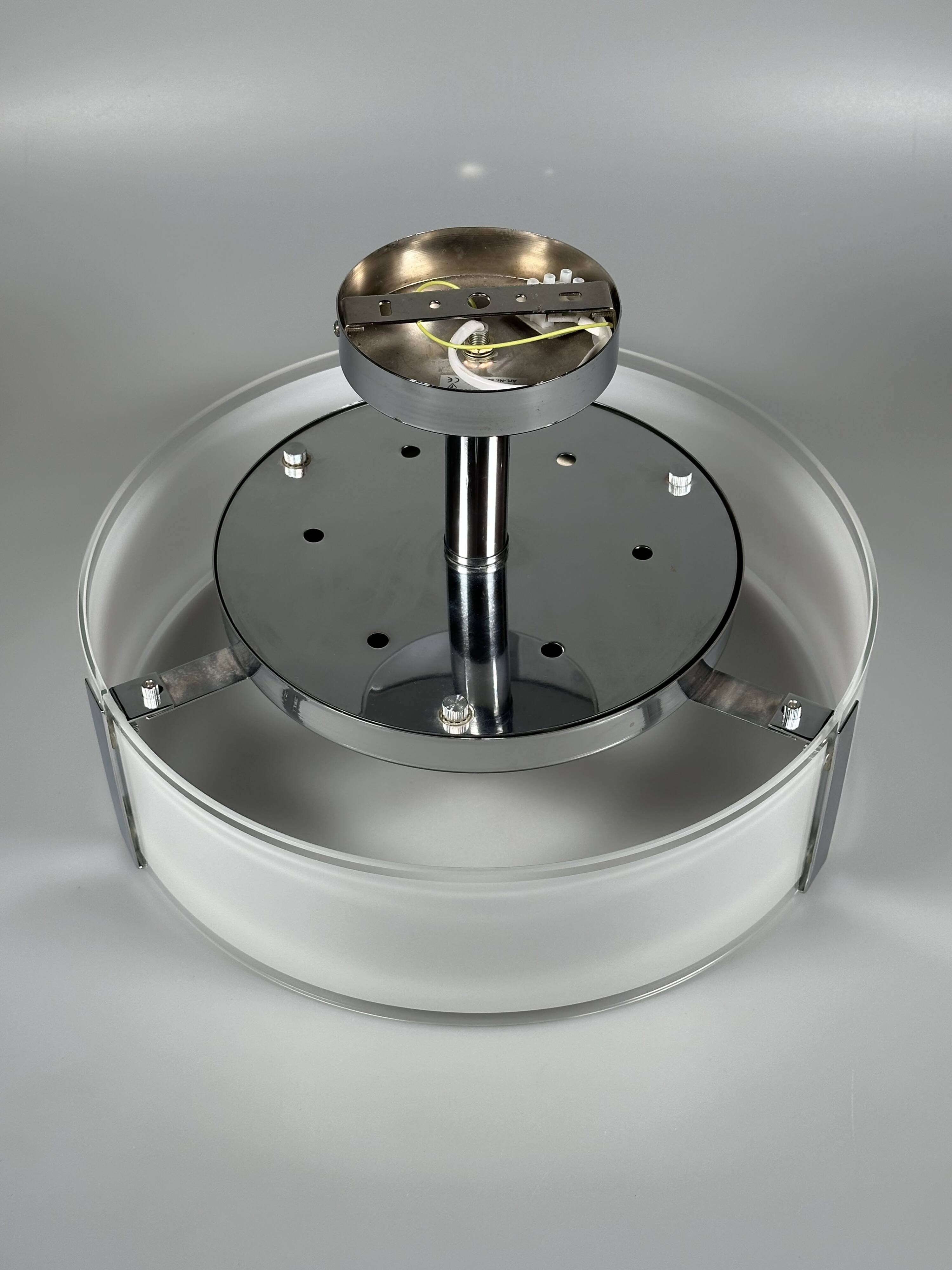 1970s 1980s Ceiling Lamp by Honsel Leuchten Germany in Glass & Chrome