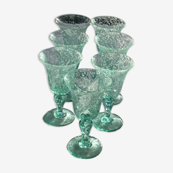 7 verres en verre bulle et soufflé artisanalement de la verrerie de biot vintage