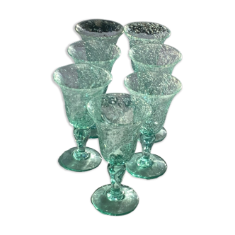 7 verres en verre bulle et soufflé artisanalement de la verrerie de biot vintage