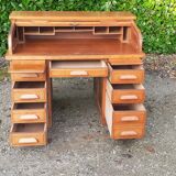 Bureau américain à rideaux 8 tiroirs 2 tablettes chêne Année 50 vintage