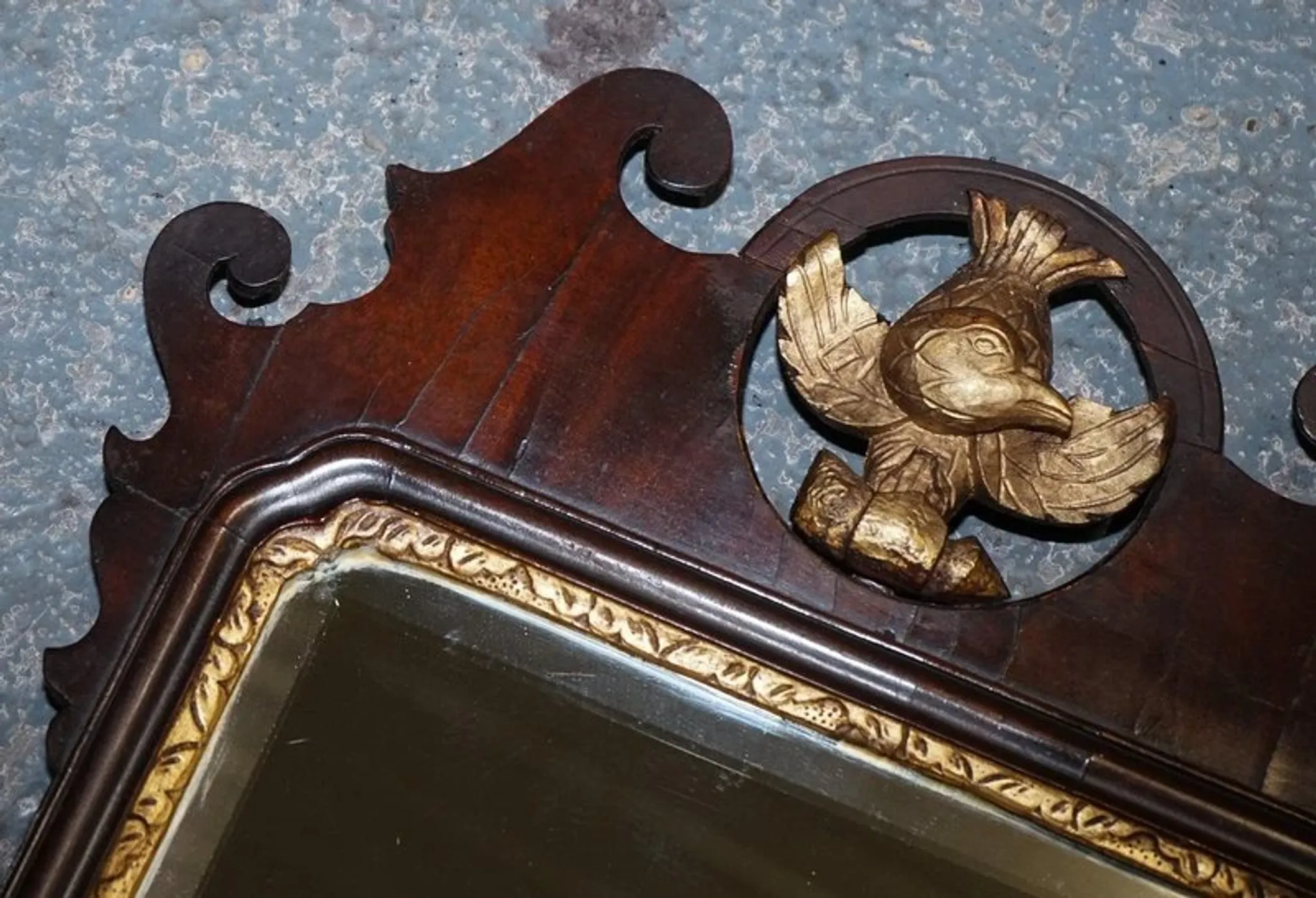 Antique Chippendale Wall Mirror in Gilded Wood with Phoenix, 1760s