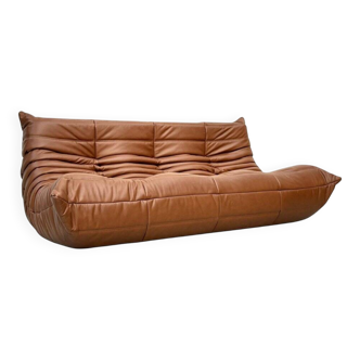 Togo Sofa in Brown leather attributed to Michel Ducaroy for Ligne Roset.