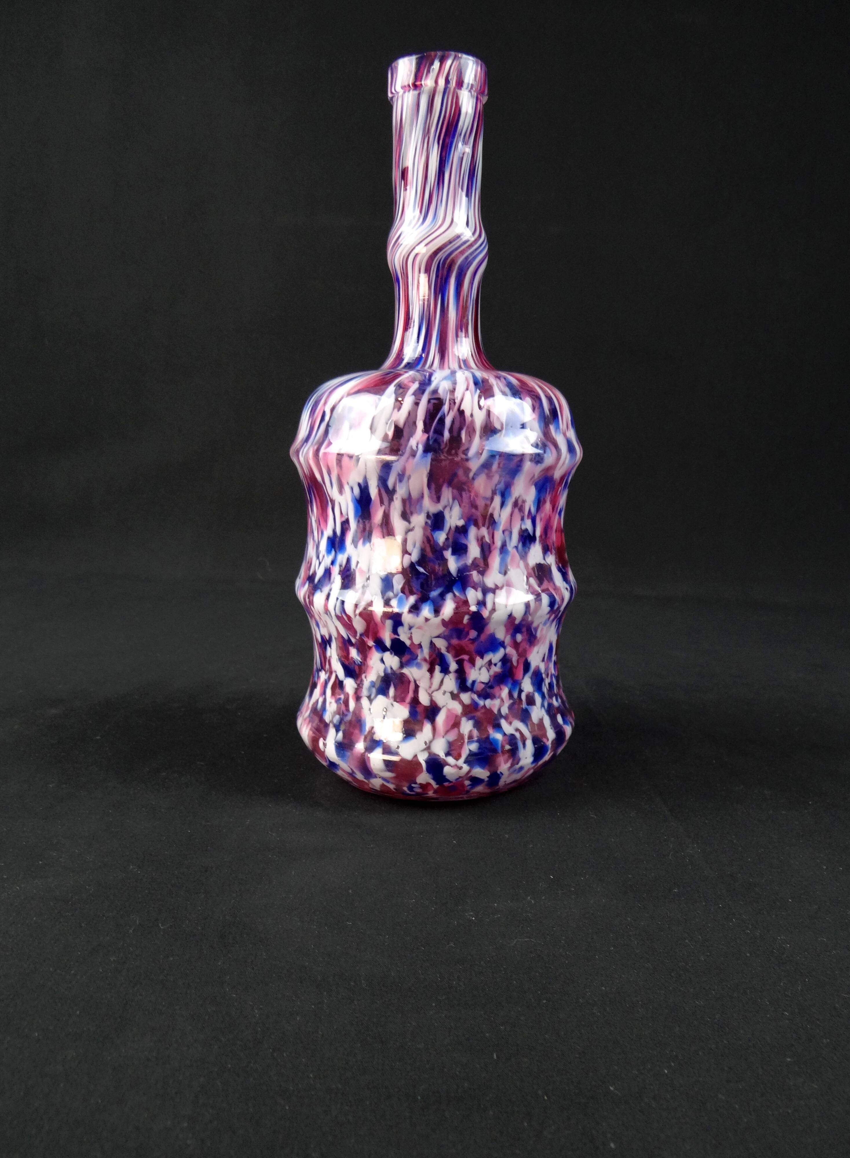 Antique polychrome speckled glass carafe/bottle from Clichy, late 19th century