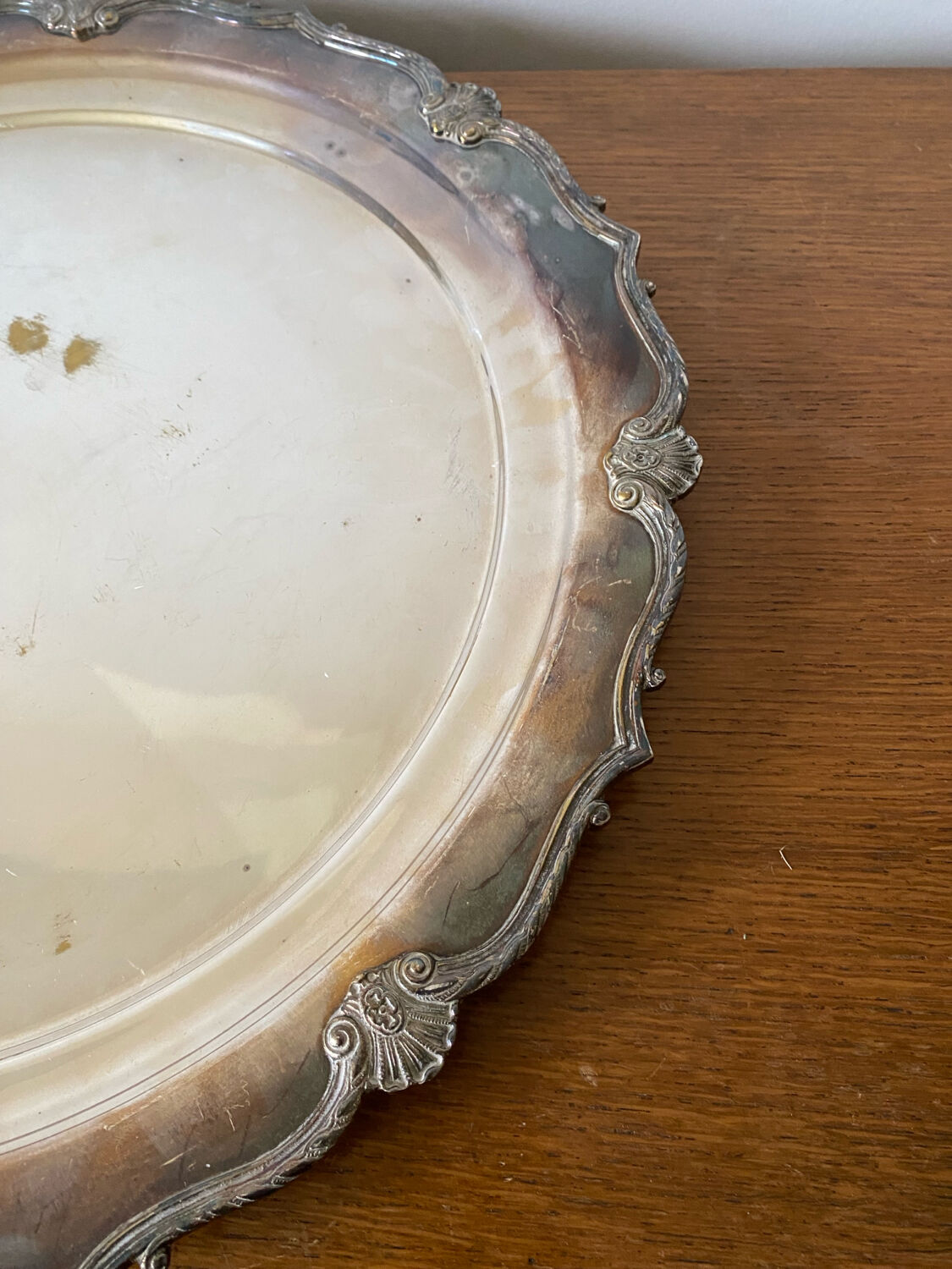 Antique Silver Serving Dish with Floral Art Nouveau Decoration Vintage