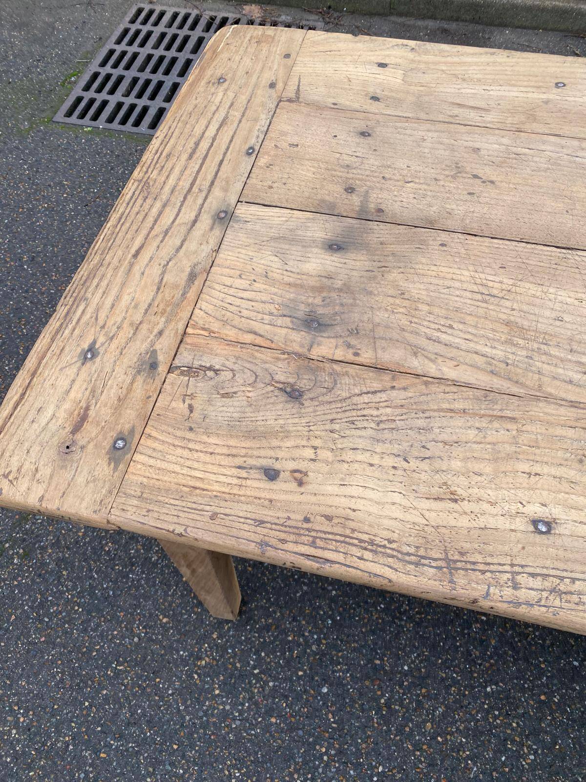 Table de ferme rénovée en chêne massif du 18ème avec tiroir 220cm