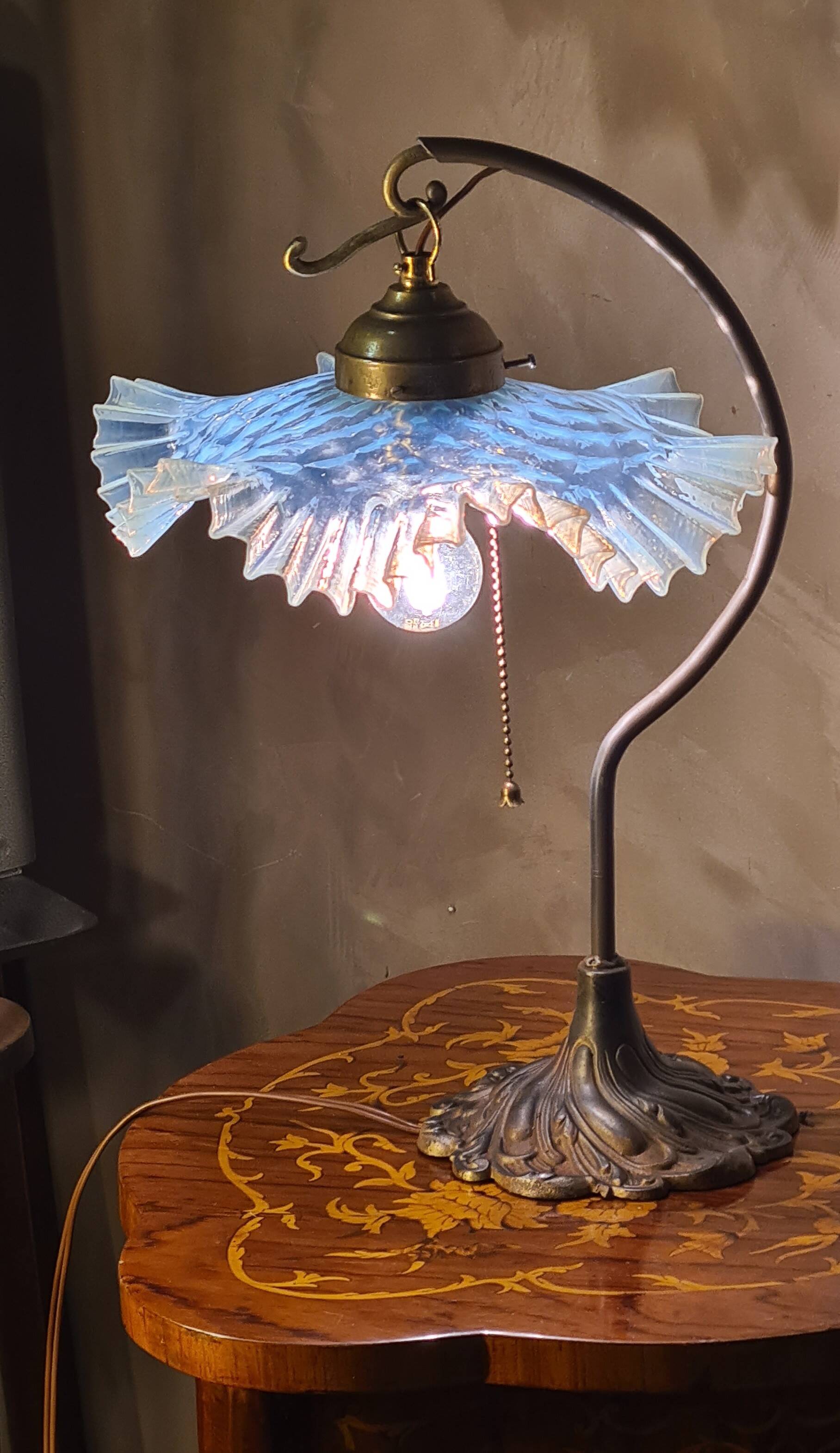 lamp made of cast steel and brass, 41x26 cm, opalescent glass shades