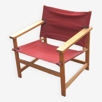 Safari armchair in beech and cotton canvas