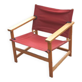 Safari armchair in beech and cotton canvas