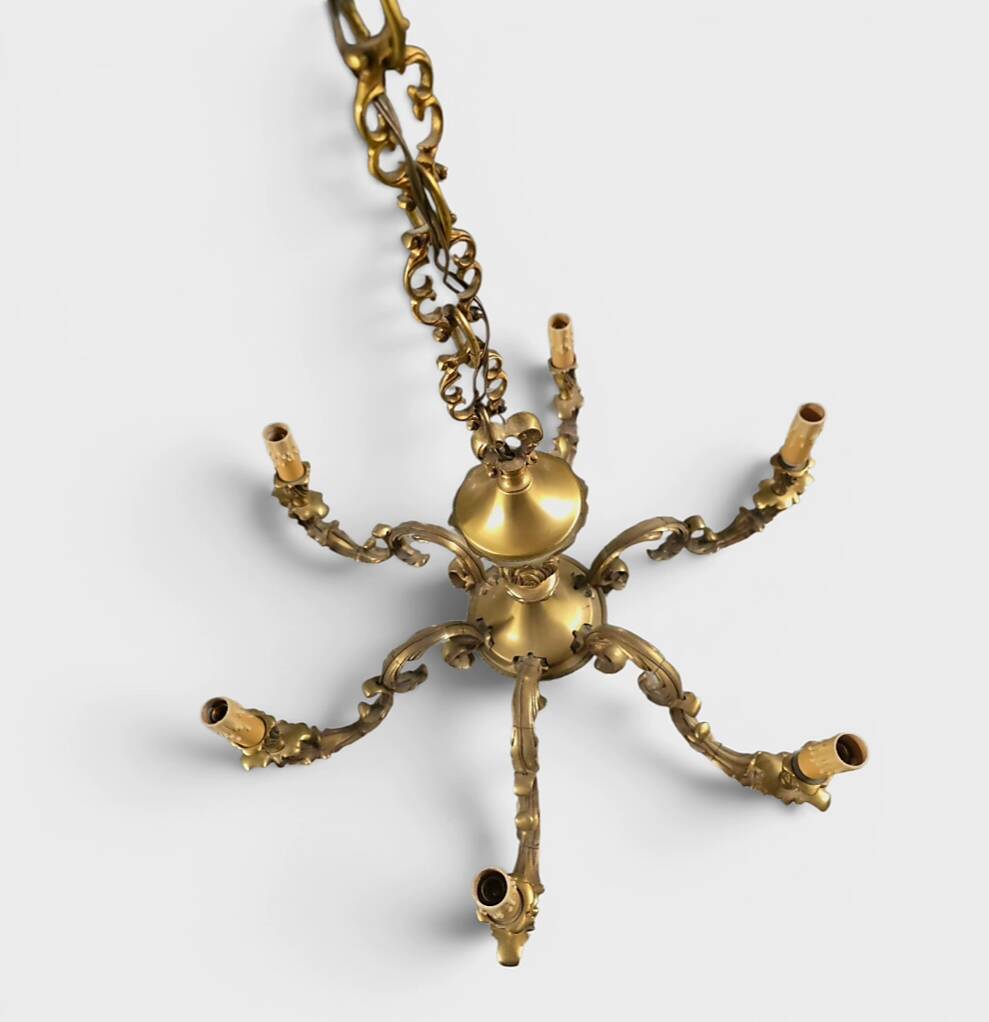 6-arm solid bronze chandelier in Louis XV style - Vintage