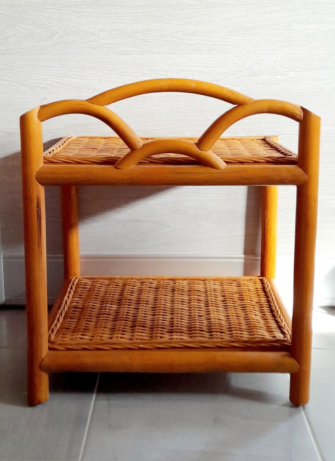 60s rattan bedside table