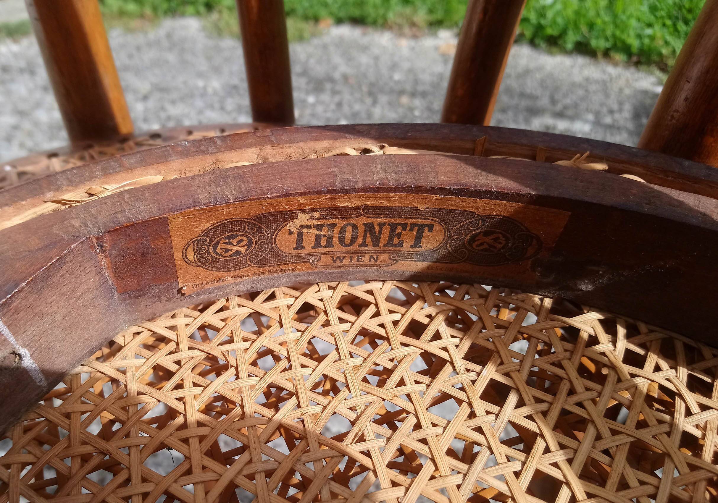 Bistro chairs stamped Thonet, caned, 1930s, No. 18