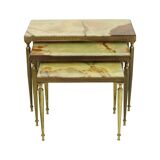 Set of 3 Nesting Tables Onyx Marble Copper Frame 1950s France