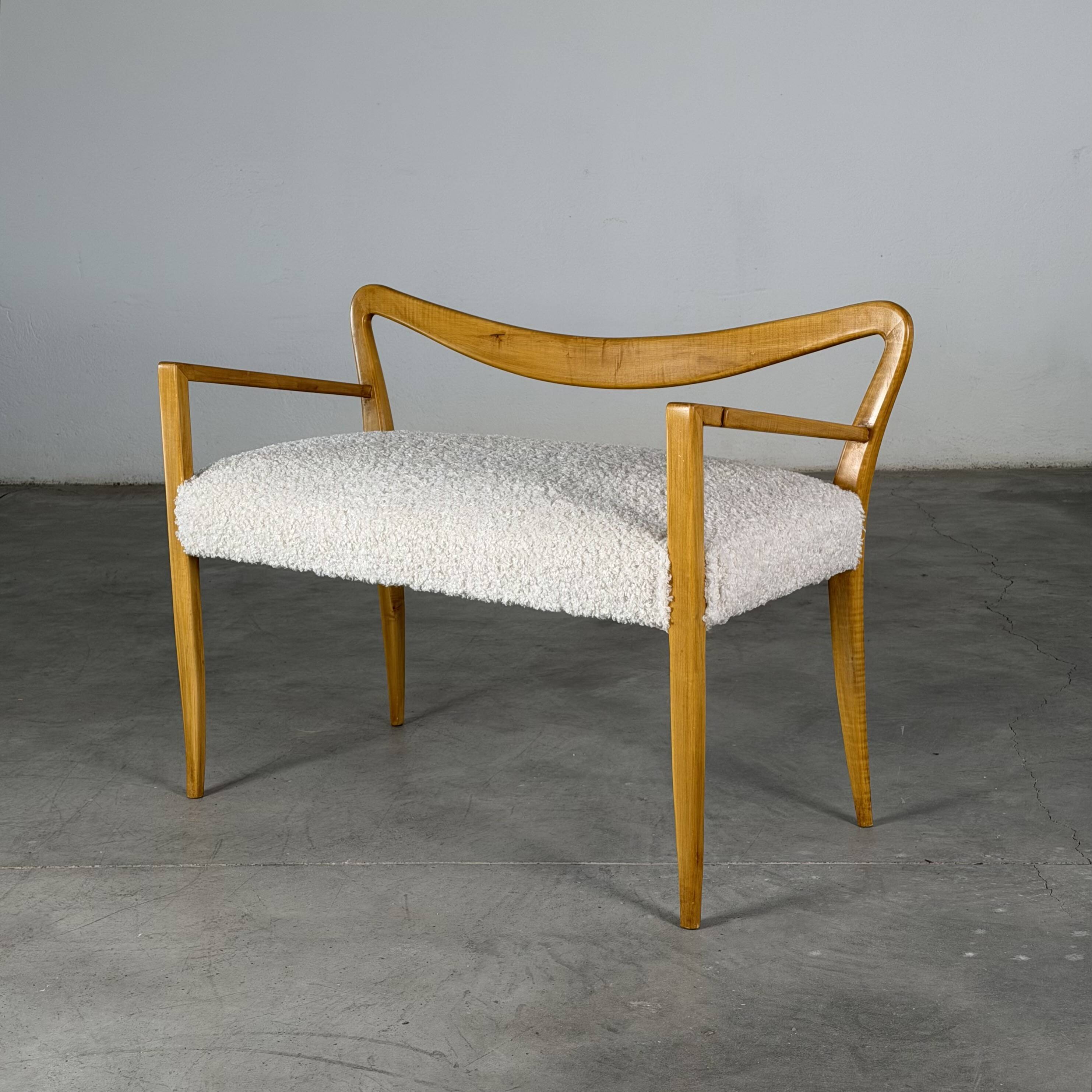 Benches Attributed to Guglielmo Ulrich, Blonde Maple & Bouclé, Italy 1940s