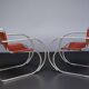 PAIR OF LEATHER AND CHROME ARMCHAIRS MR20 FROM THE 1970s MODEL BY MIES VAN DER