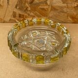 Ancien Cendrier Verre Transparent & Jaune Vintage