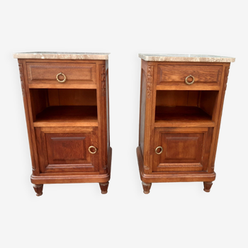 Oak and marble bedside tables