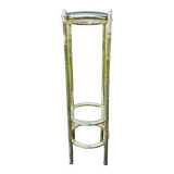 Vintage faux bamboo pedestal table in brass with 2 glass shelves