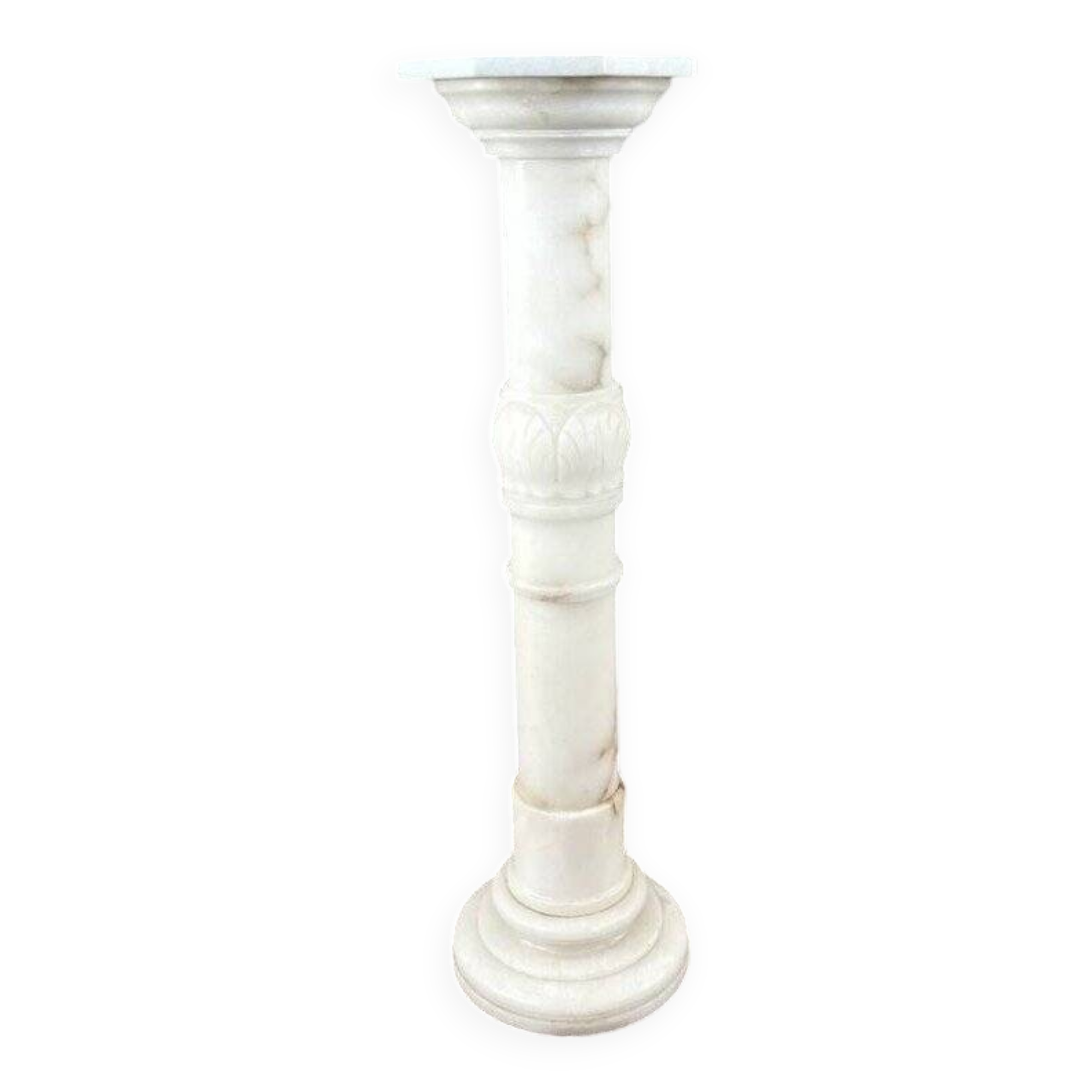 Carved White Marble Column, Mid-20th Century