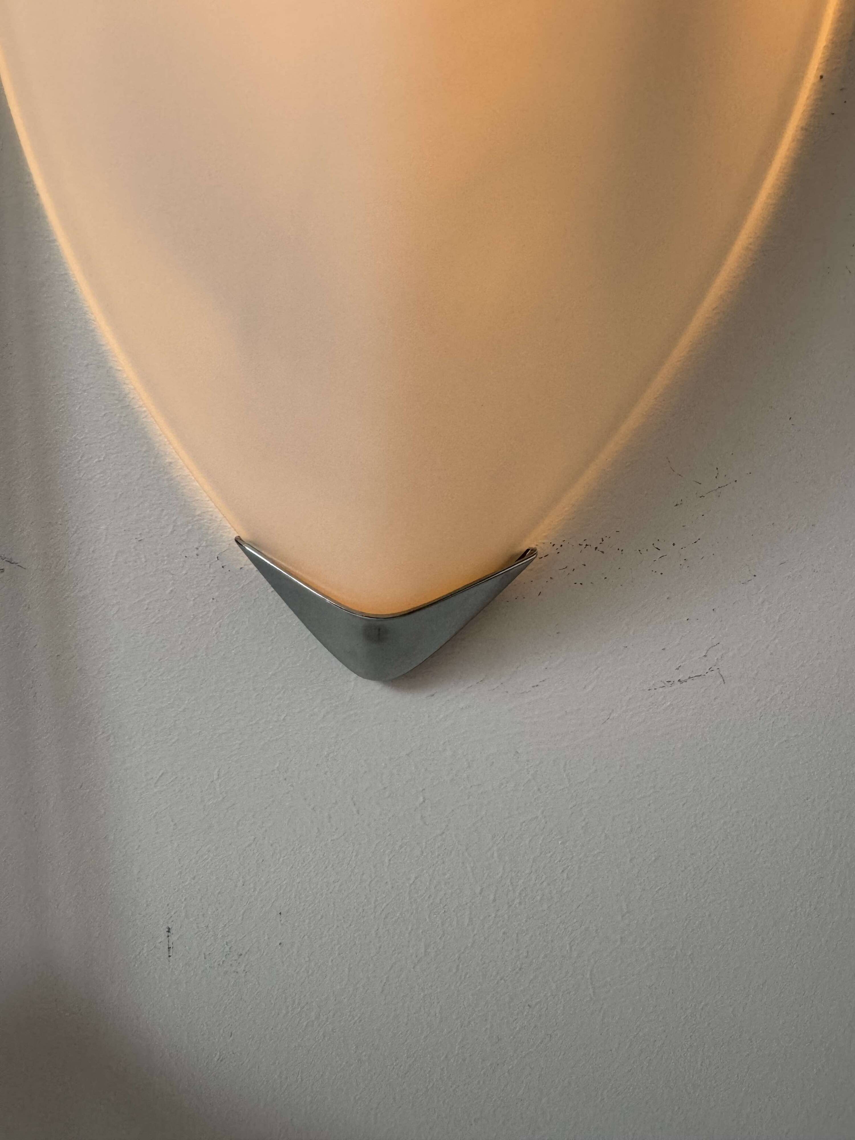 Pair of vintage wall lights, chrome and sandblasted glass, Italy 1980.