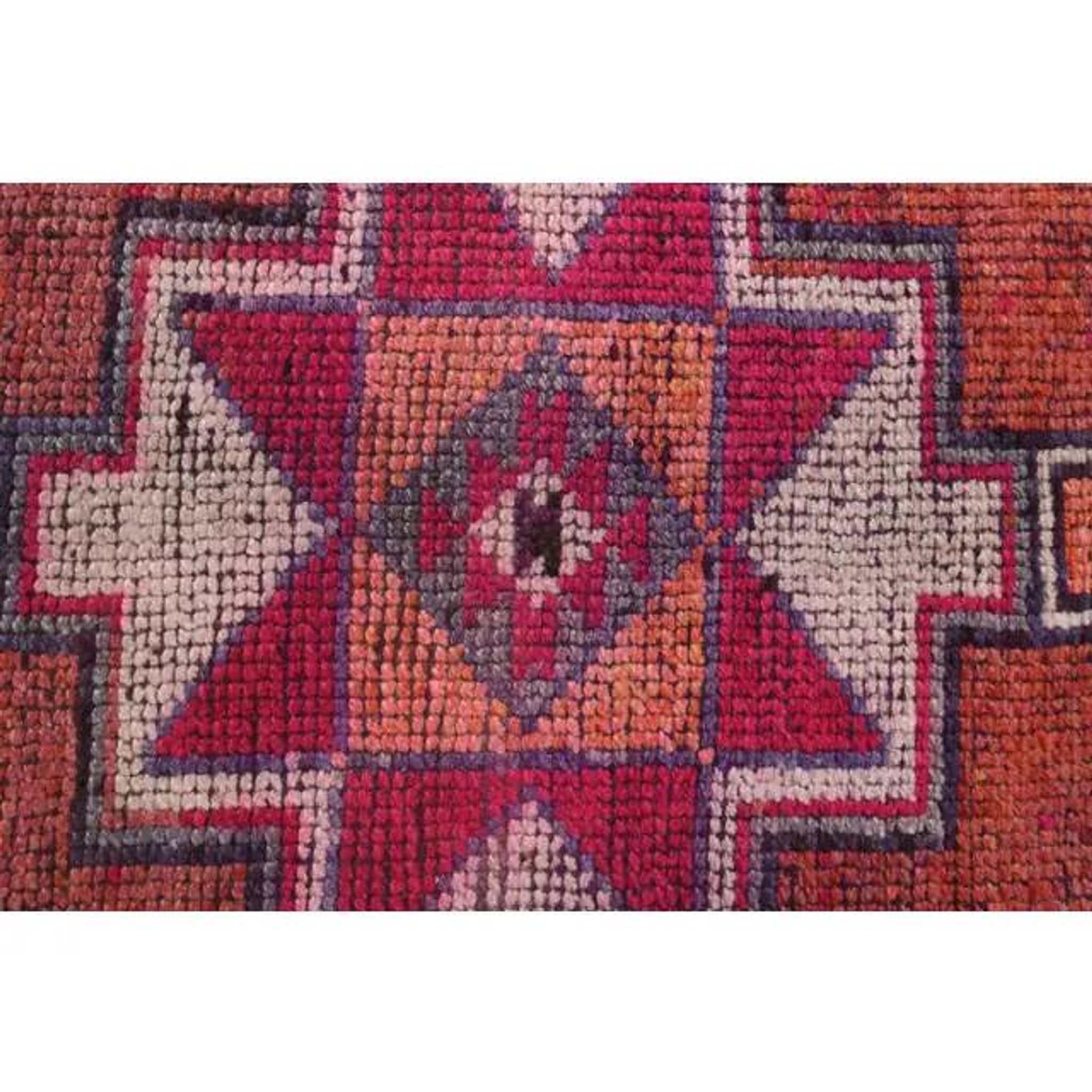 Vintage Turkish Oushak Handmade Wool Cotton Red Runner 87x336