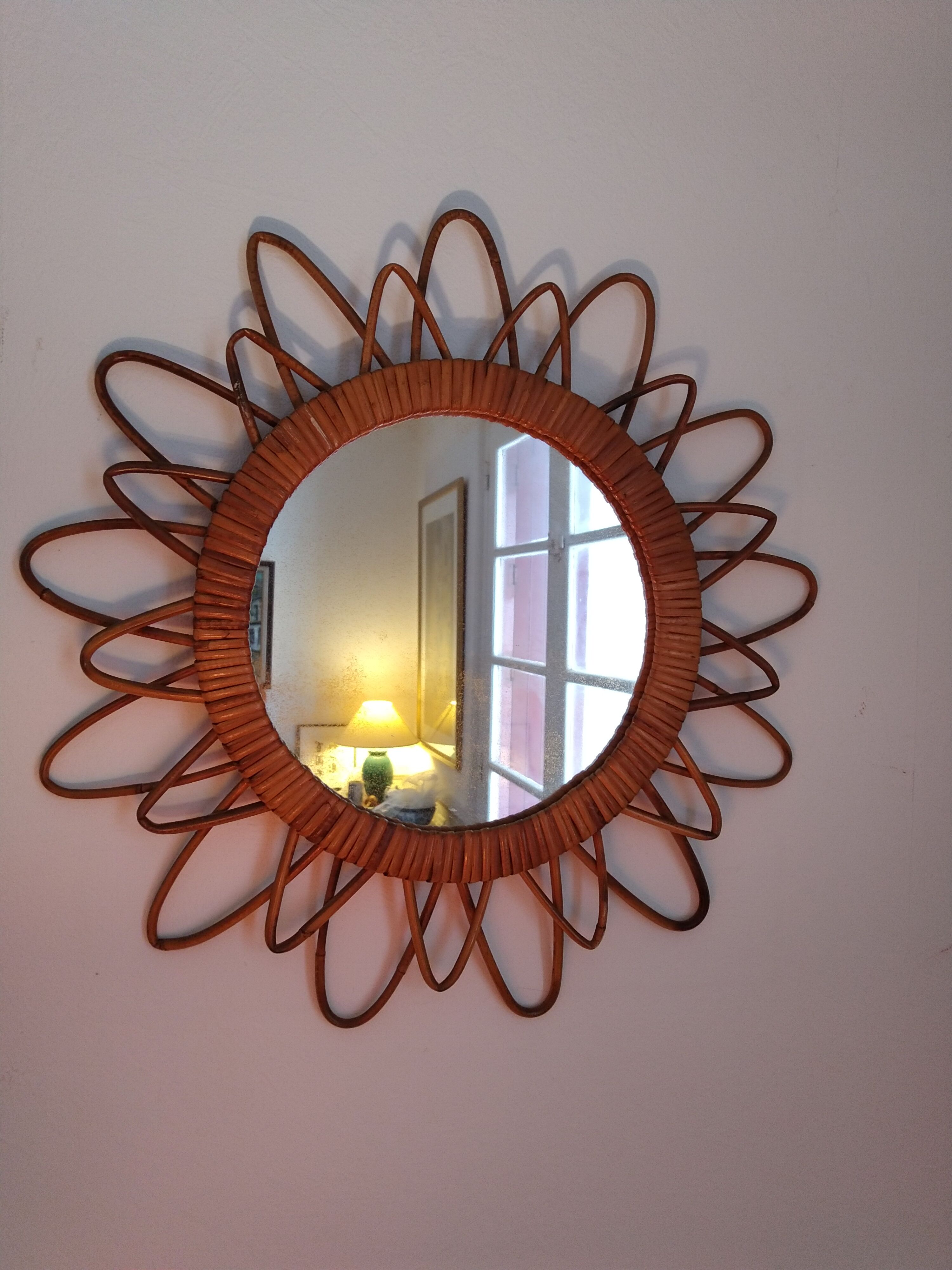 Vintage rattan sun mirror 46cm