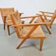 Chaises en bois brutalistes modernistes en paille, années 1940, ensemble de 3