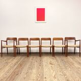 Mid Century Teak Dining Chairs by Niels O. Møller for J.L. Moller, Model 56 & 75 with papercord seat