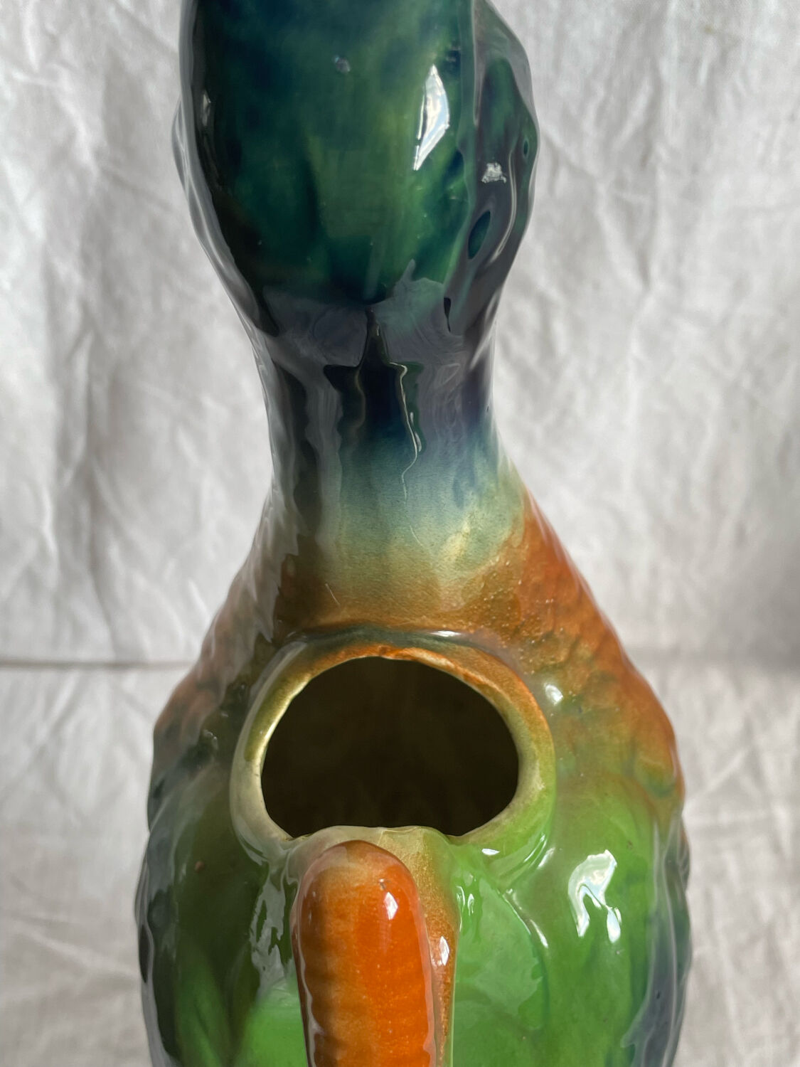 Majolica pitcher Mallard duck, circa 1900s