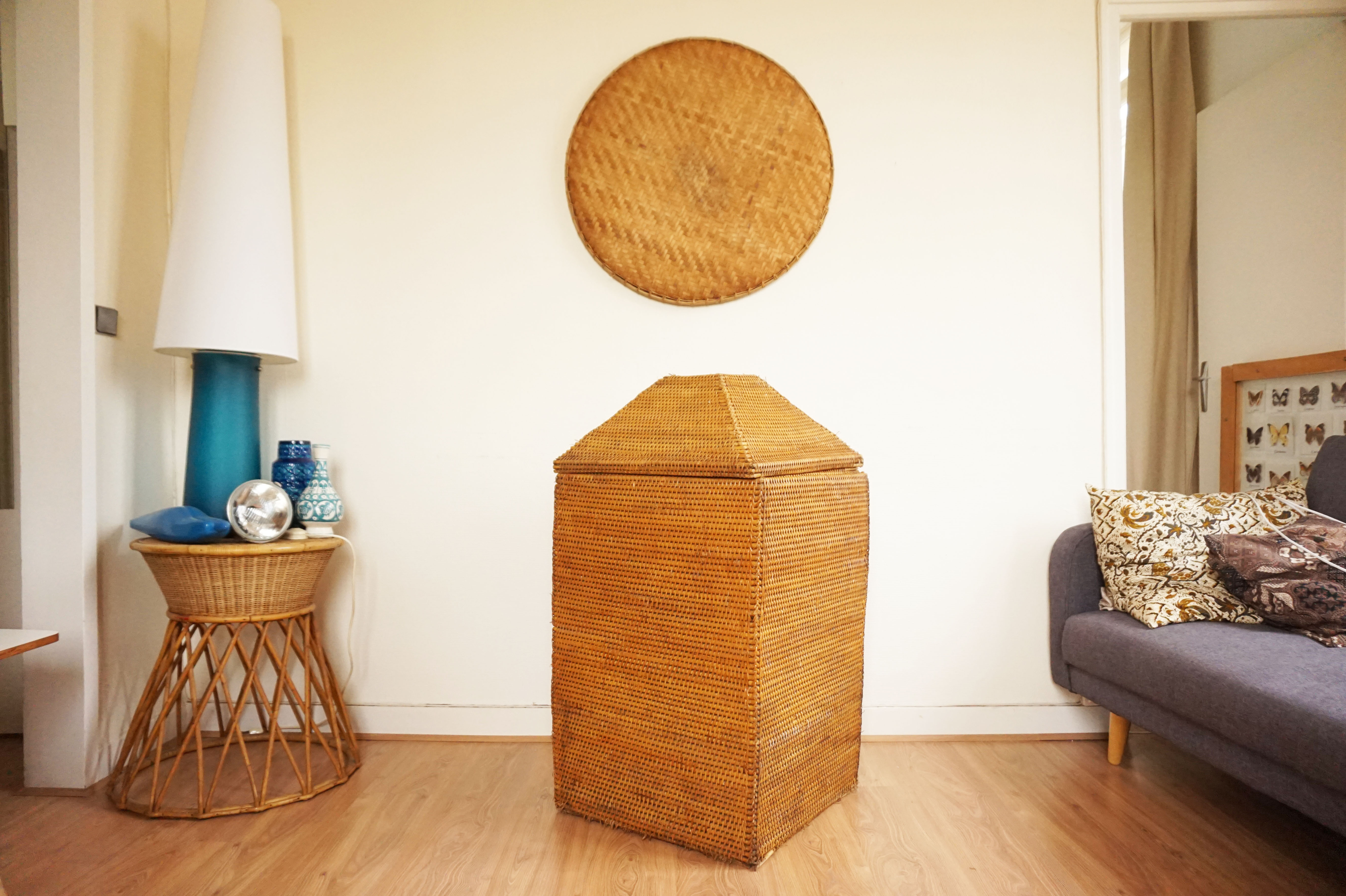 Vintage rattan and wicker storage box