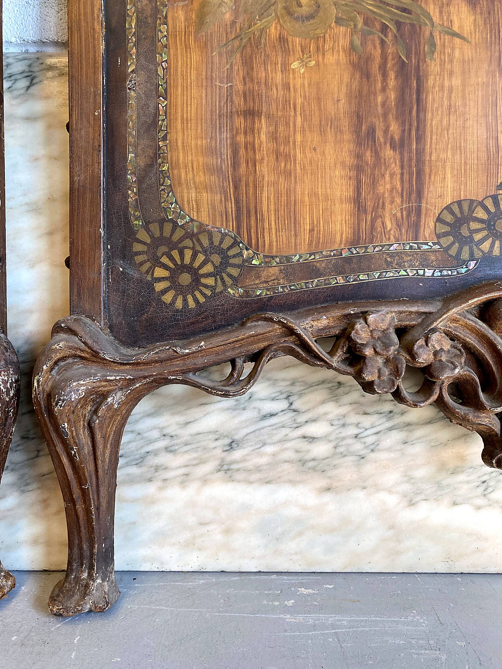 Pair of Art Nouveau cast iron headboards, Italy circa 1900
