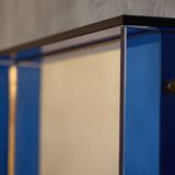 Blue Coloured and Mirrored Glass Wall Mirror, Italy, 1960s