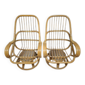 pair of swivel armchairs in rattan, 1970s work