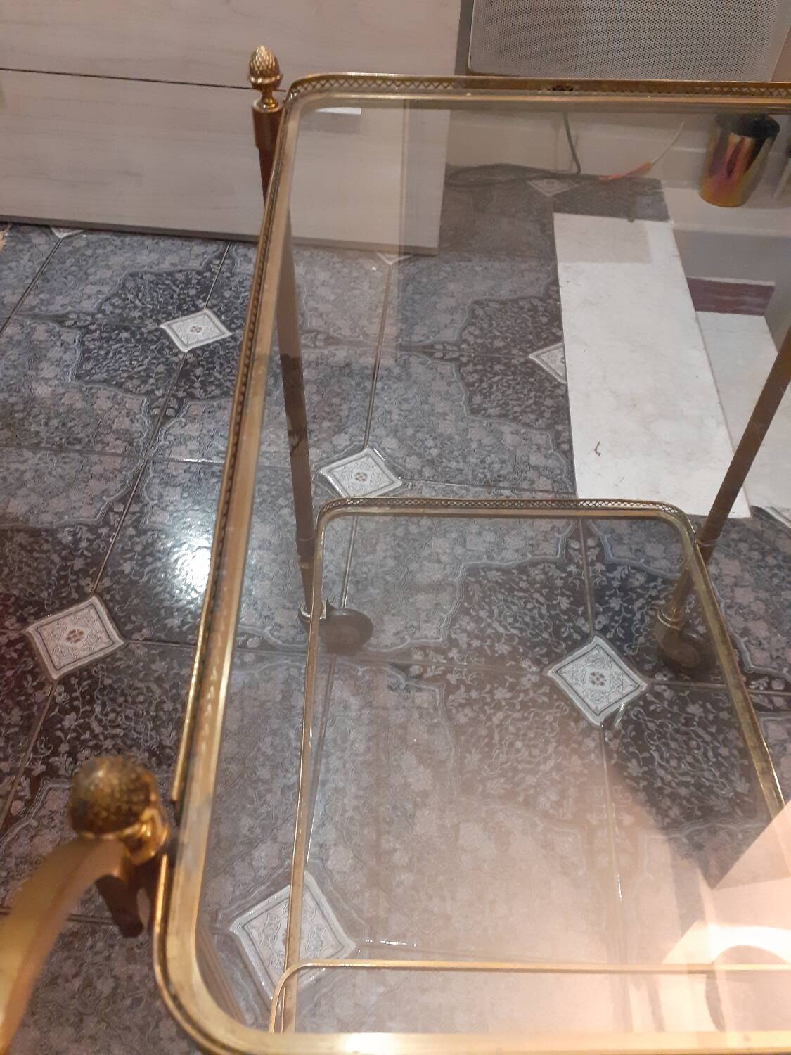 Brass and glass serving trolley