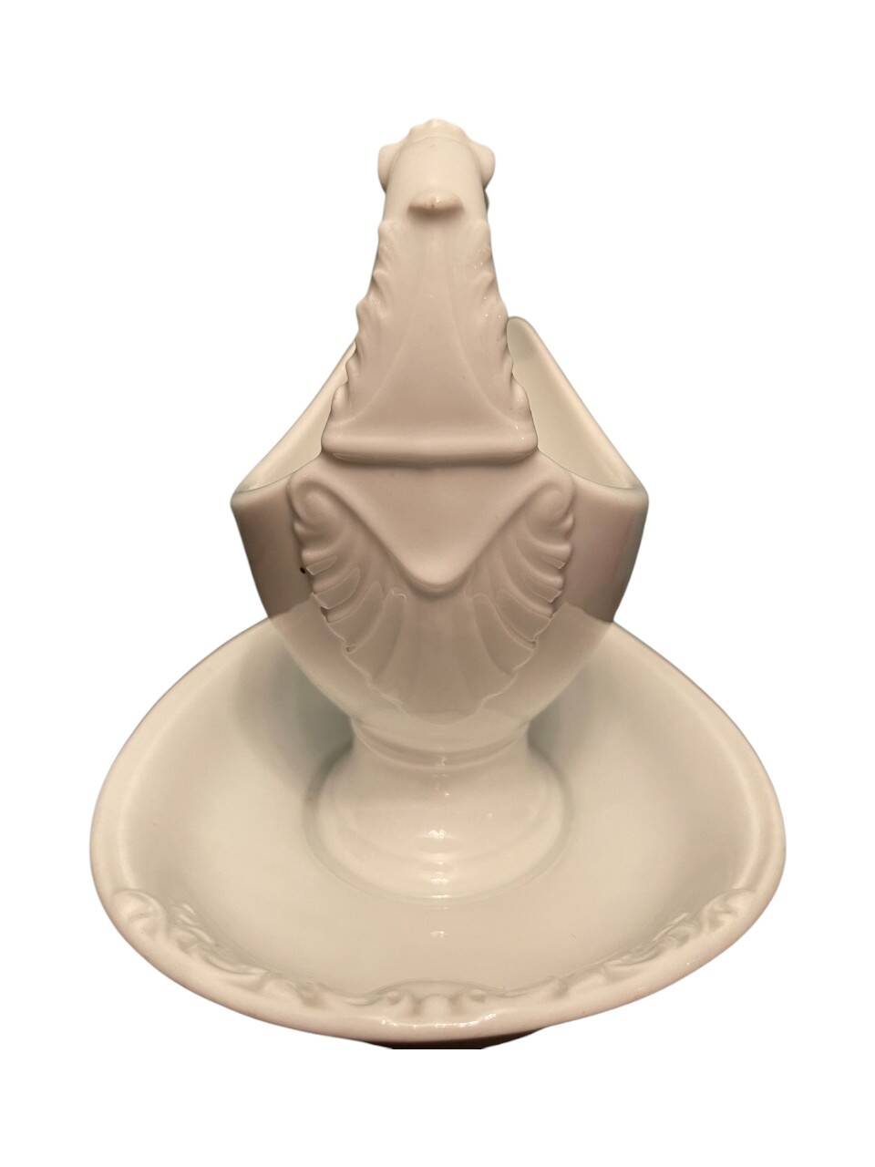 Ceramic gravy boat with a feline head, circa 1960