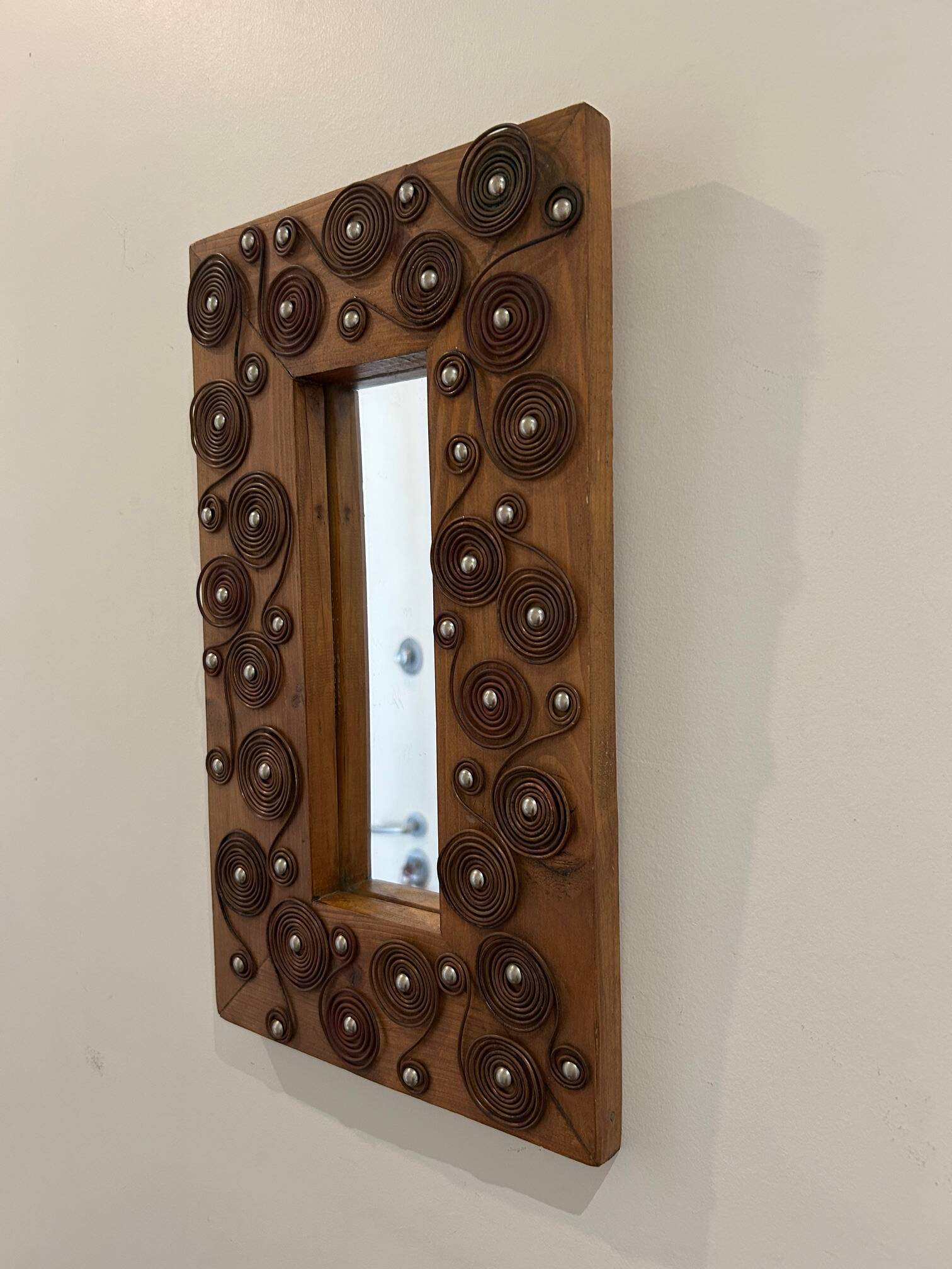 brutalist mirror in wood and metal 1970