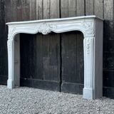 Louis XV style fireplace in grey and white Carrara marble circa 1980