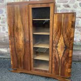 Mid-century art-deco library display case vintage 1950 burl walnut