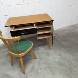 Baumann desk and its matching chair 1960 formica wood and black with green seat
